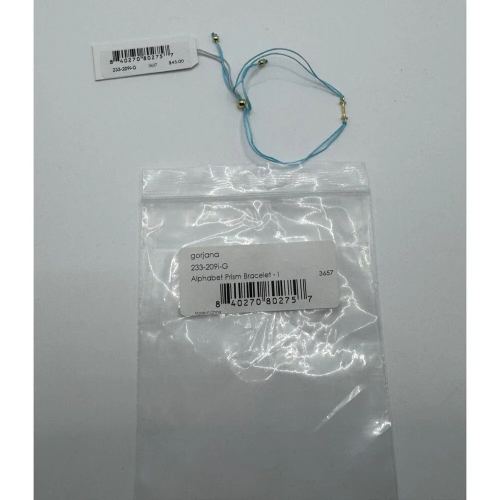 Gorjana Initial Prism Bracelet Blue Letter I Gold Plated Adj  Cord NWT